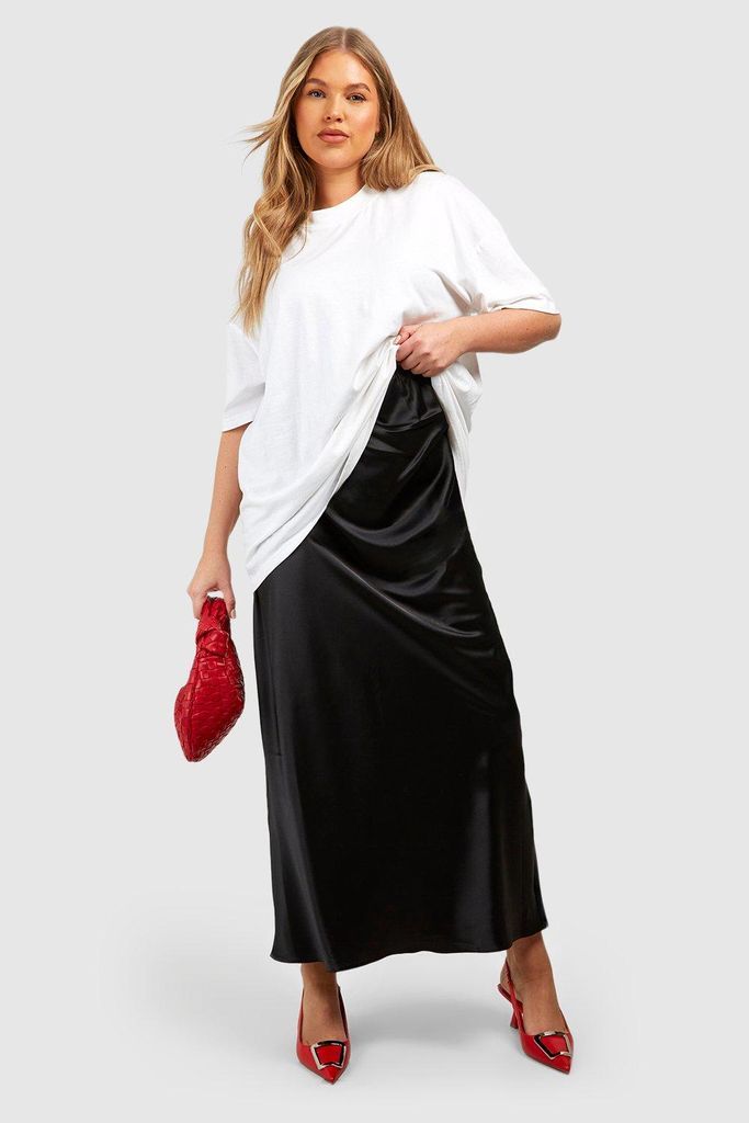 Womens Plus Satin Slip Maxi Skirt - Black - 20, Black