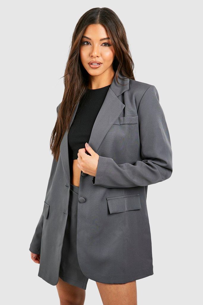 Womens Relaxed Fit Single Breasted Tailored Blazer - Grey - 16, Grey