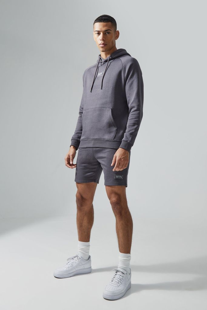 Men's Man Active Gym Training Hoodie & Short Set - Grey - S, Grey
