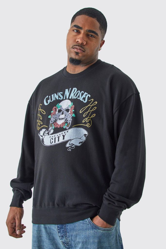 Men's Plus Guns N Roses Skull City License Sweatshirt - Black - Xxxl, Black