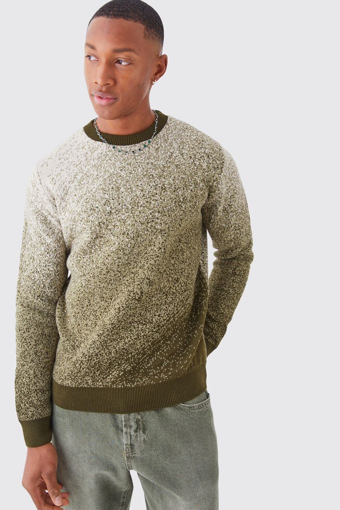 Men's Regular Fit Ombre Knitted Crew Neck - Green - S, Green