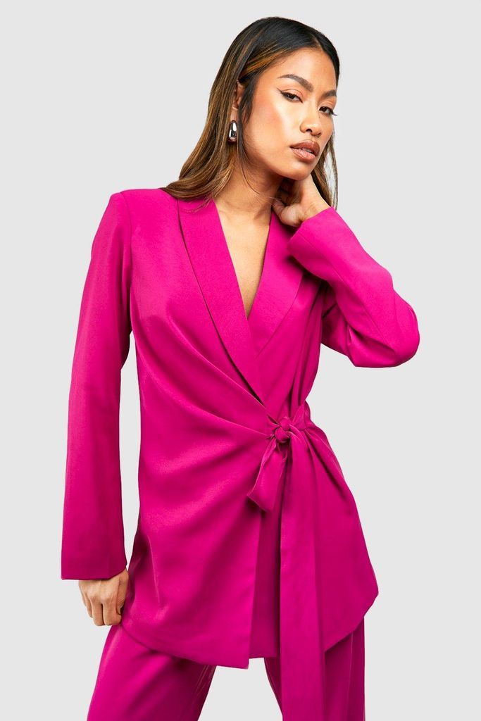 Womens Drape Front Tie Side Blazer - Pink - 6, Pink