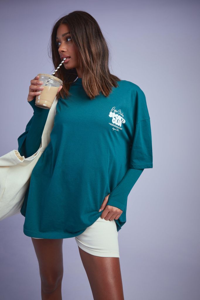 Womens Dsgn Studio Sports Bubble Slogan Oversized T-Shirt - Green - S, Green