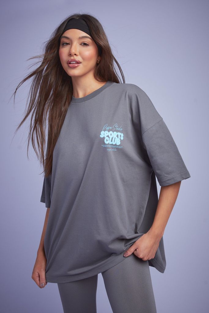 Womens Dsgn Studio Sports Bubble Slogan Oversized T-Shirt - Grey - S, Grey