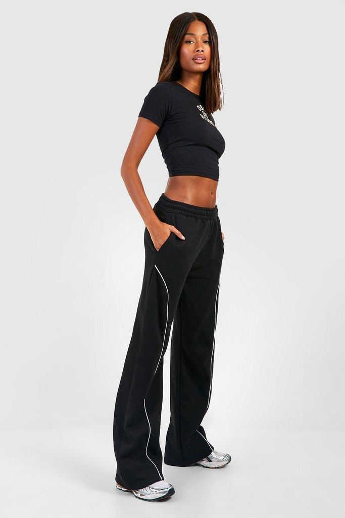 Womens Oversized Slouchy Piping Wide Leg Jogger - Black - S, Black
