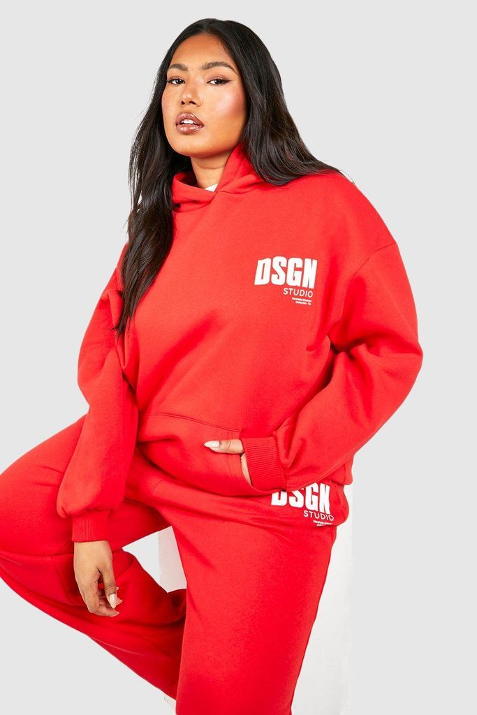 Womens Plus Dsgn Studio Text Print Oversized Hoodie - Red - 16, Red