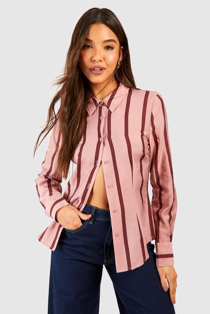 Womens Stripe Fitted Shirt - Pink - 6, Pink