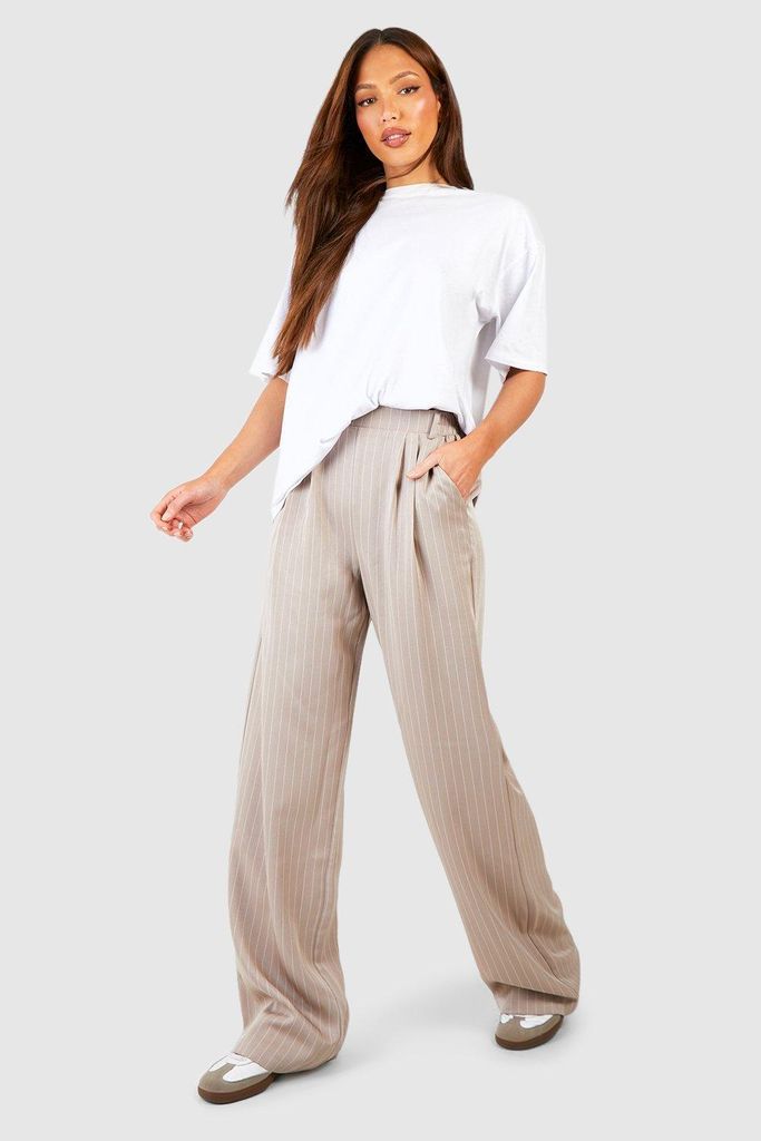 Womens Tall Pinstripe Tailored Wide Leg Trouser - Beige - 6, Beige