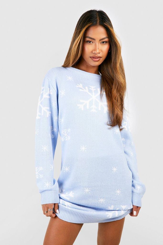 Womens Snowflake Christmas Jumper Dress - Blue - S, Blue