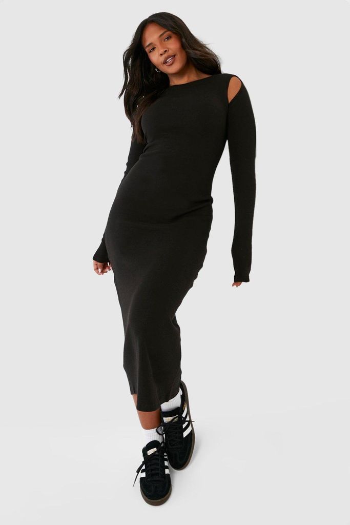 Womens Plus Ribbed Cut Out Detail Midi Dress - Black - 18, Black