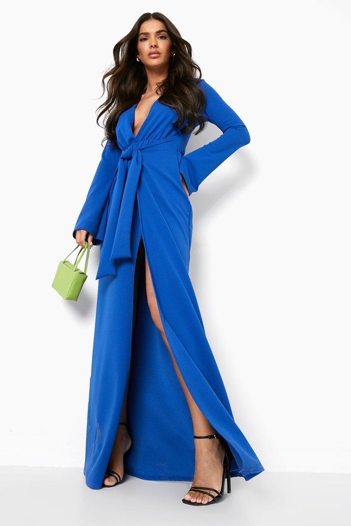 Womens Plunge Drape Detail Maxi Dress - Blue - 18, Blue
