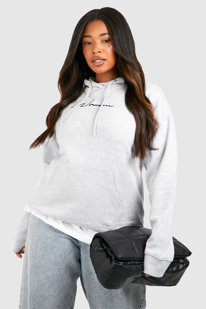 Womens Plus Oversized Embroided Hoodie - Grey - 22, Grey
