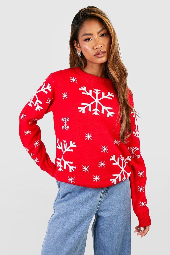 Womens Snowflake Christmas Jumper - Red - S, Red
