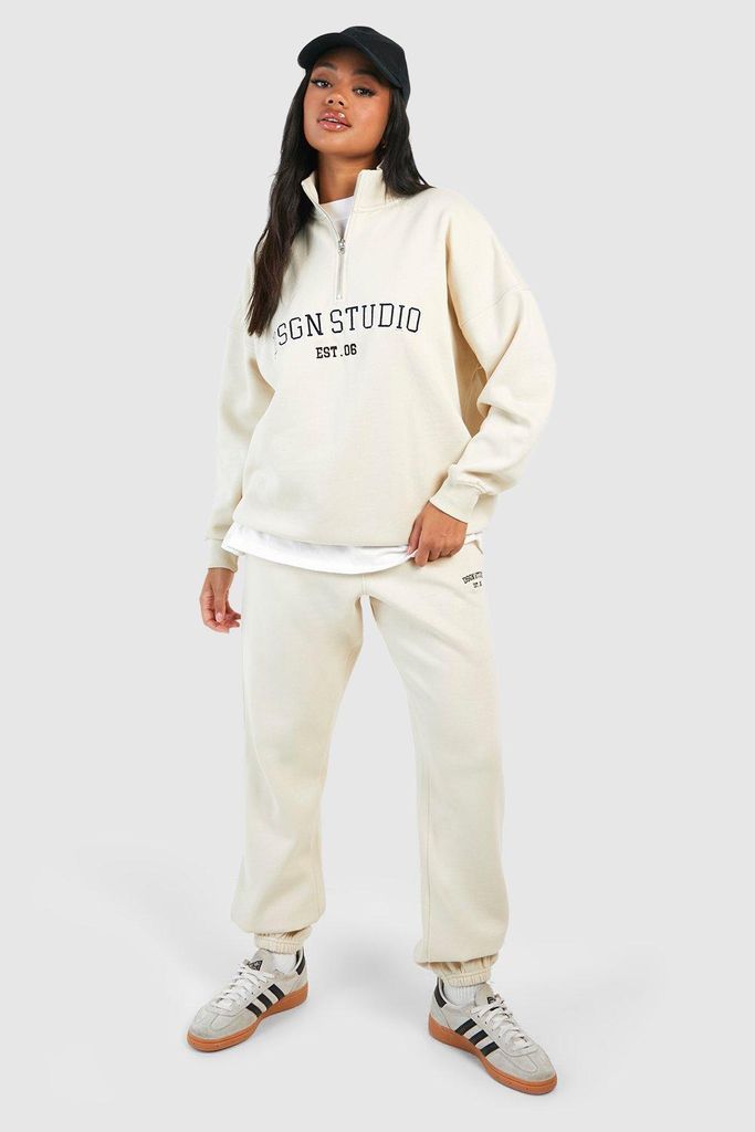 Womens Dsgn Studio Applique Half Zip Sweatshirt Tracksuit - Cream - Xl, Cream
