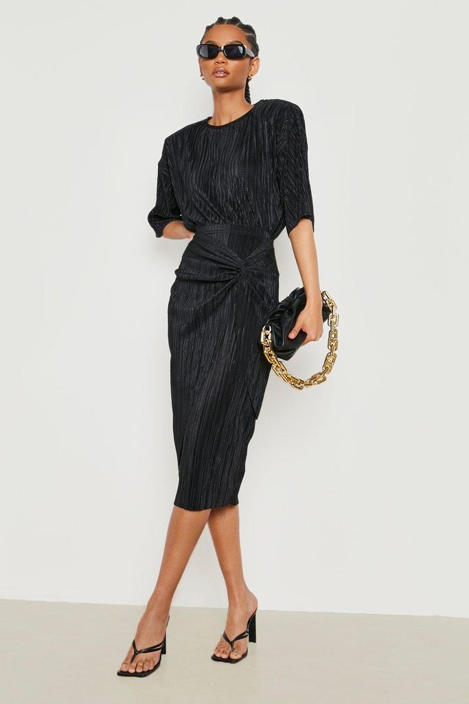 Womens Tall Plisse Midi Skirt - Black - 12, Black