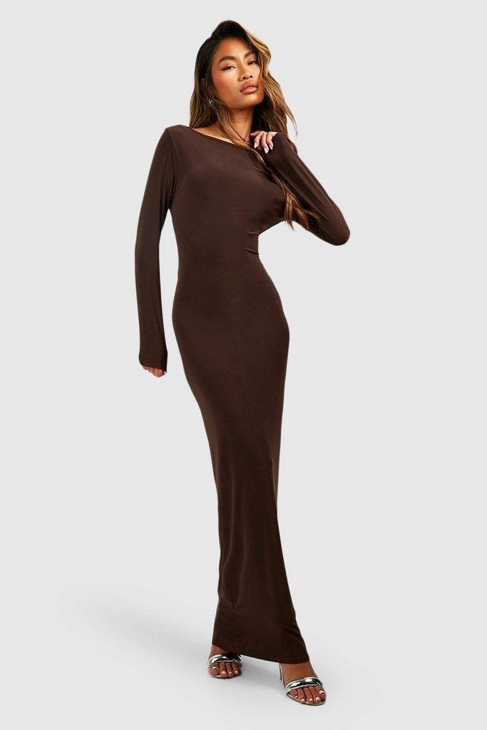Womens Scoop Back O Ring Slinky Maxi Dress - Brown - 12, Brown