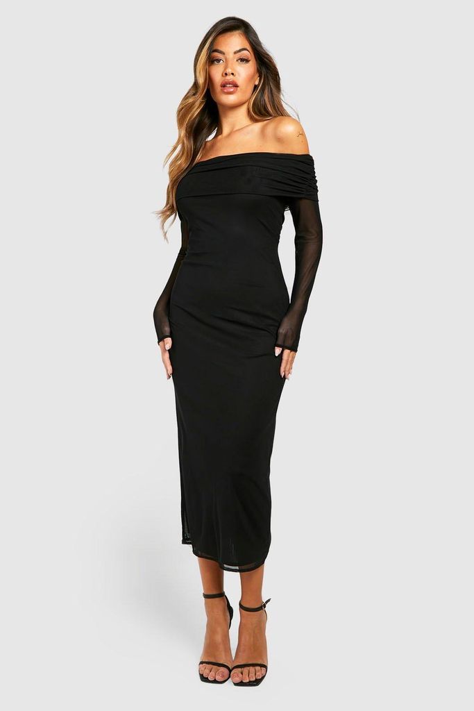 Womens Mesh Bardot Midaxi Dress - Black - 18, Black