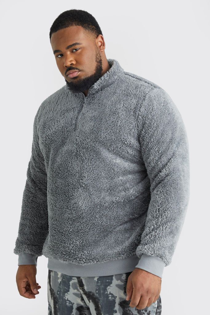 Men's Plus Oversized Boxy Borg Funnel Neck Sweatshirt - Grey - Xxxl, Grey