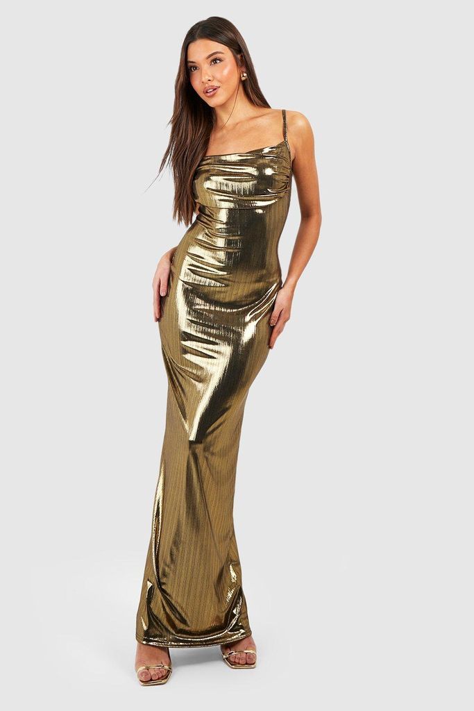 Womens Metallic Cowl Maxi Dress - Gold - 12, Gold