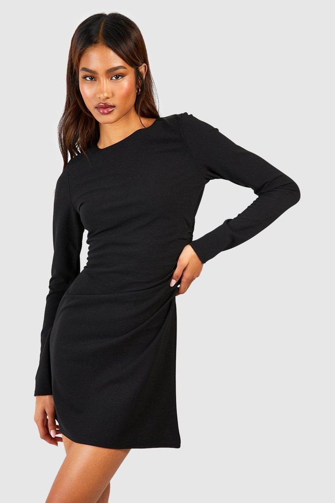 Womens Tall Gathered Side Longlseeve Mini Dress - Black - 8, Black