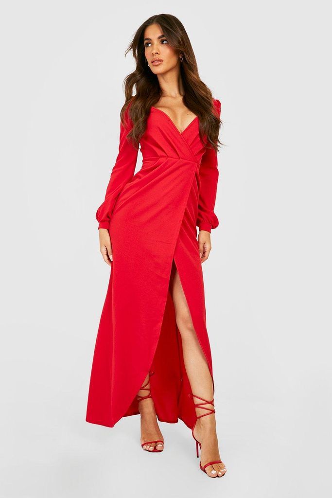 Womens Off The Shoulder Wrap Maxi Dress - Red - 8, Red