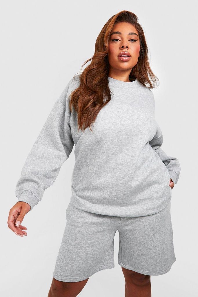 Womens Plus Oversized Sweatshirt Short Tracksuit - Grey - 28, Grey