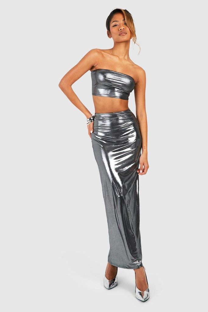 Womens Metallic Slip Fishtail Maxi Skirt - Grey - 10, Grey