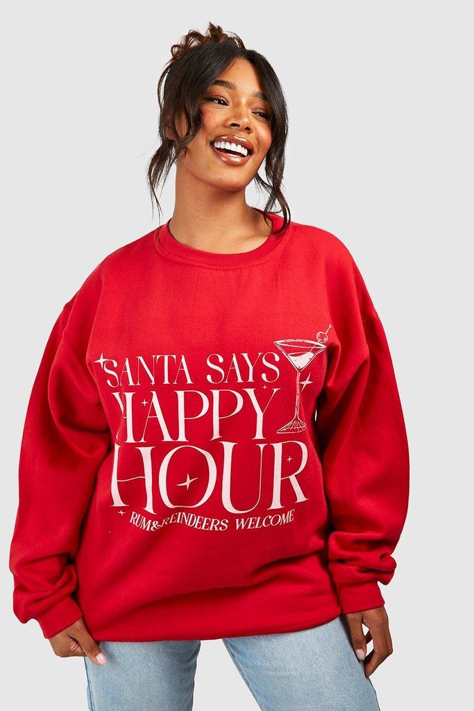 Womens Plus Happy Hour Christmas Sweatshirt - Red - 18, Red