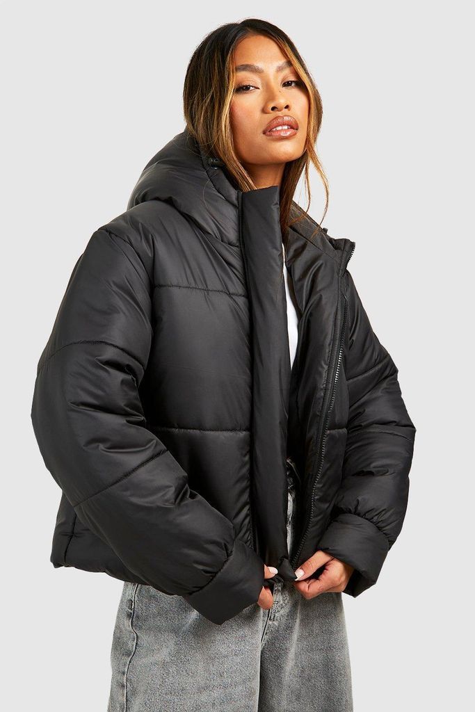 Womens Oversized Toggle Detail Puffer Jacket - Black - 16, Black