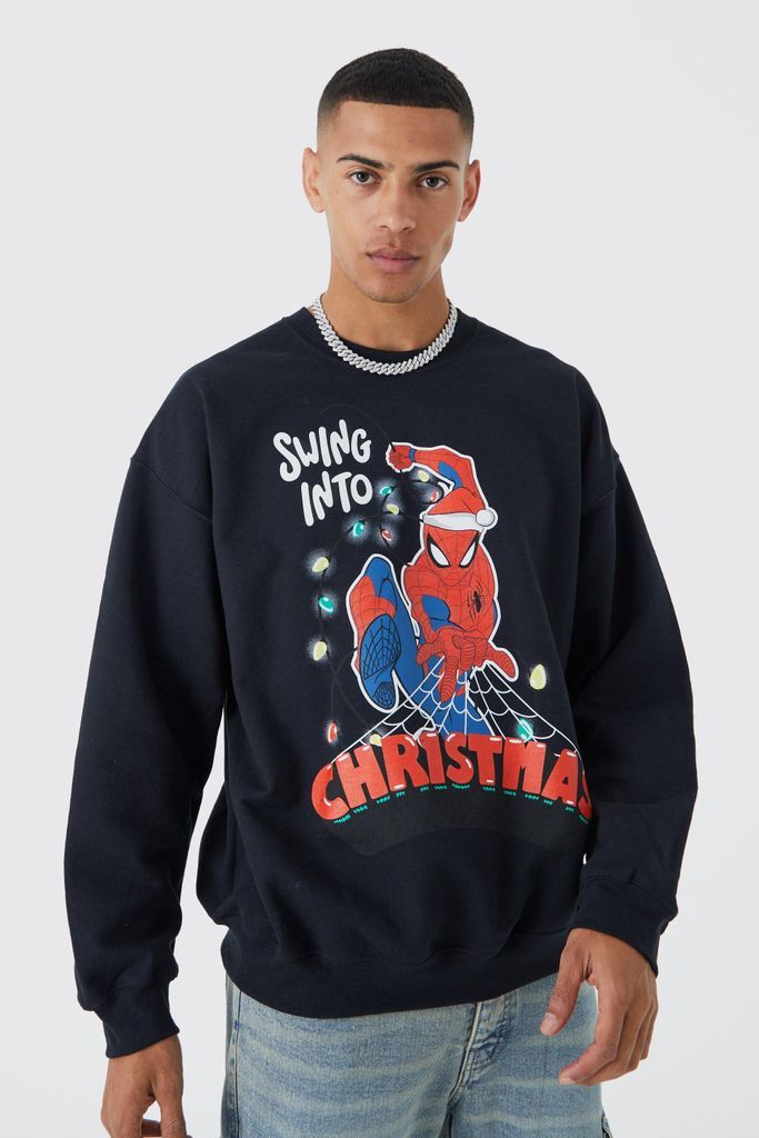 Men's Oversized Christmas Spiderman License Sweatshirt - Black - S, Black