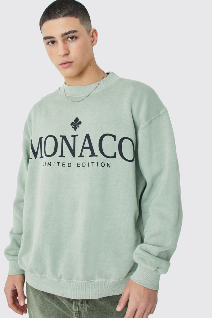 Men's Oversized Overdye Monaco Graphic Extended Neck Sweatshirt - Green - S, Green