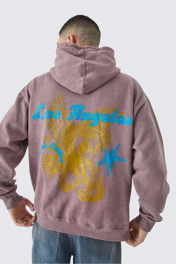 Men's Oversized Overdye Los Angeles Hoodie - Brown - S, Brown