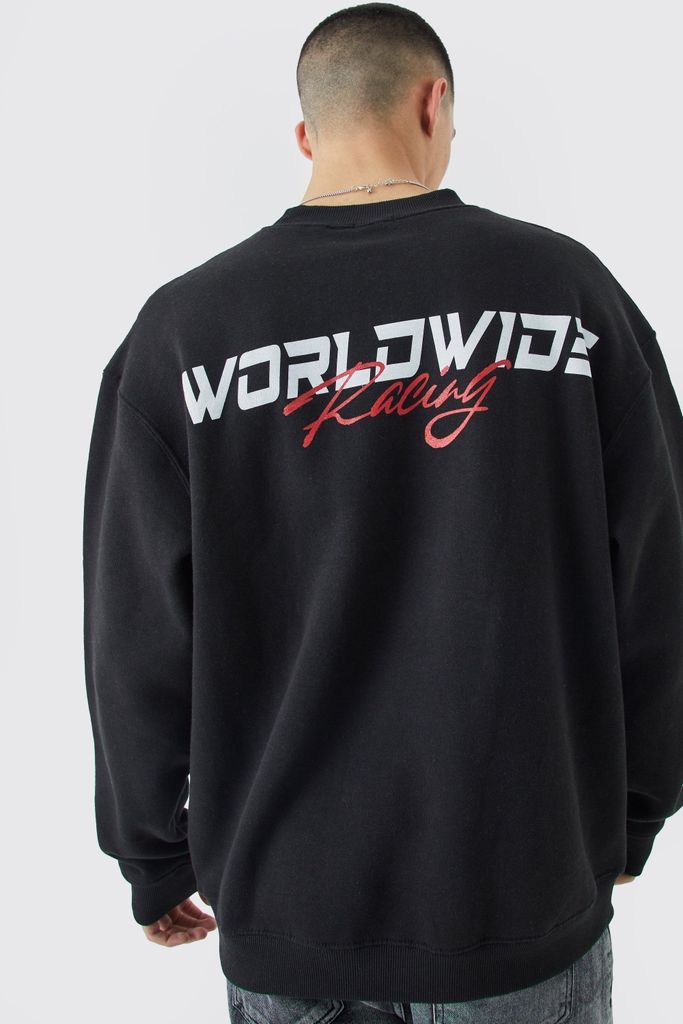 Men's Oversized Worldwide Graphic Extended Neck Sweatshirt - Black - S, Black
