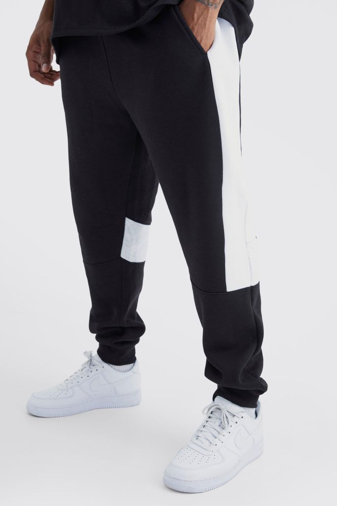 Men's Plus Slim Fit Colour Block Panel Jogger - Black - Xxxl, Black