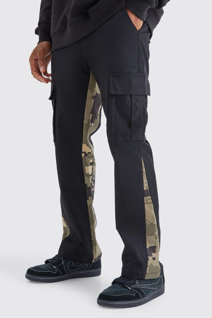 Men's Slim Flare Pixel Camo Gusset Cargo Trouser - Black - 28, Black