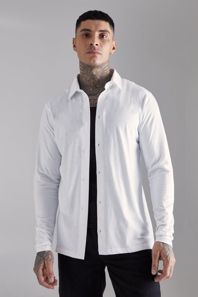 Men's Tall Jersey Long Sleeve Shirt - White - S, White