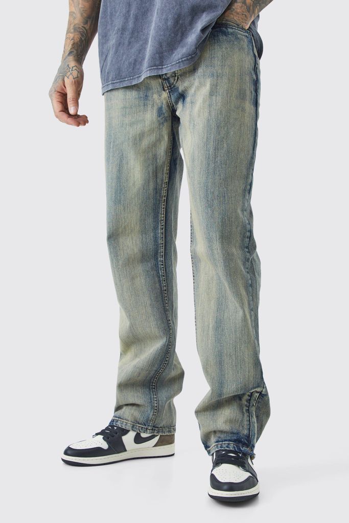 Men's Tall Relaxed Rigid Zip Hem Jeans - Grey - 30, Grey