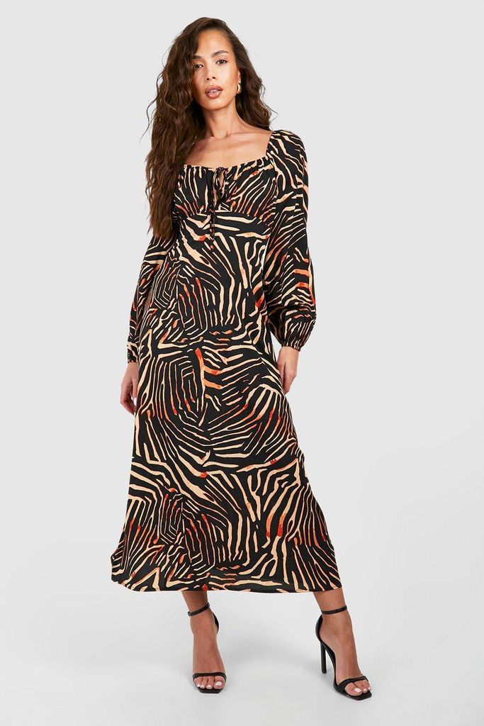 Womens Animal Print Rouched Bust Midi Dress - Brown - 8, Brown