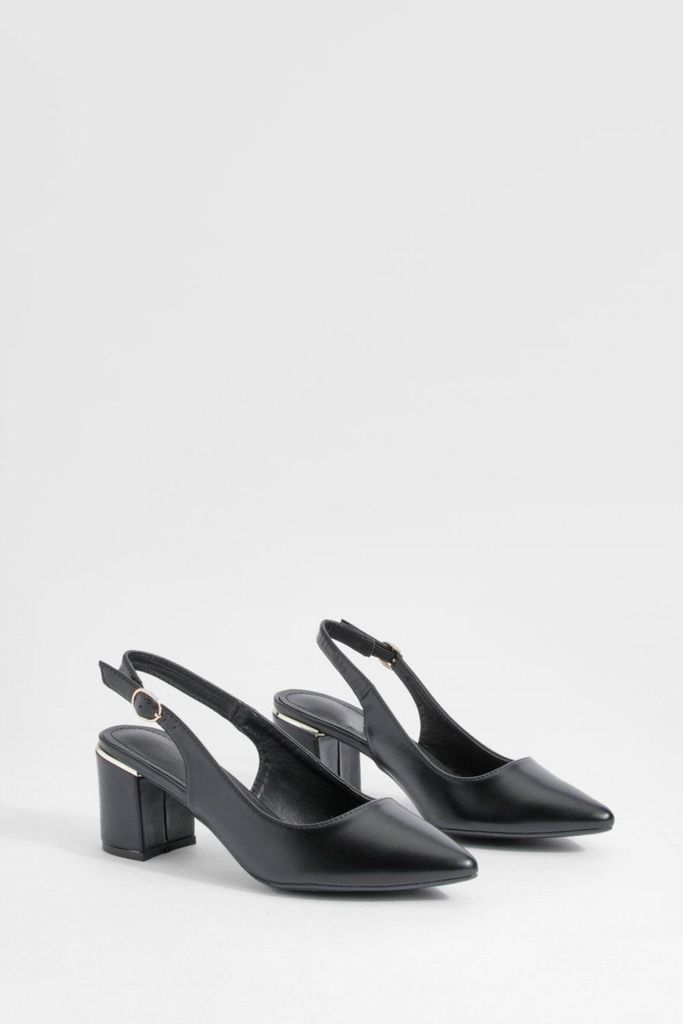 Womens Block Heel Pointed Toe Court Shoes - Black - 3, Black
