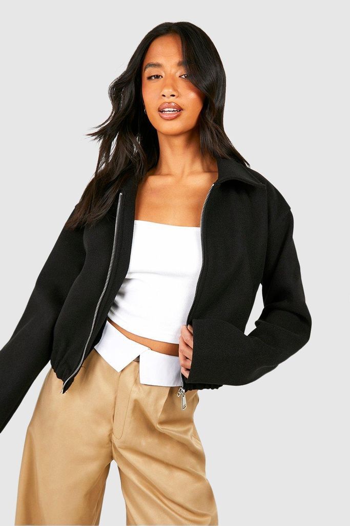 Womens Petite Wool Look Zip Through Jacket - Black - 6, Black
