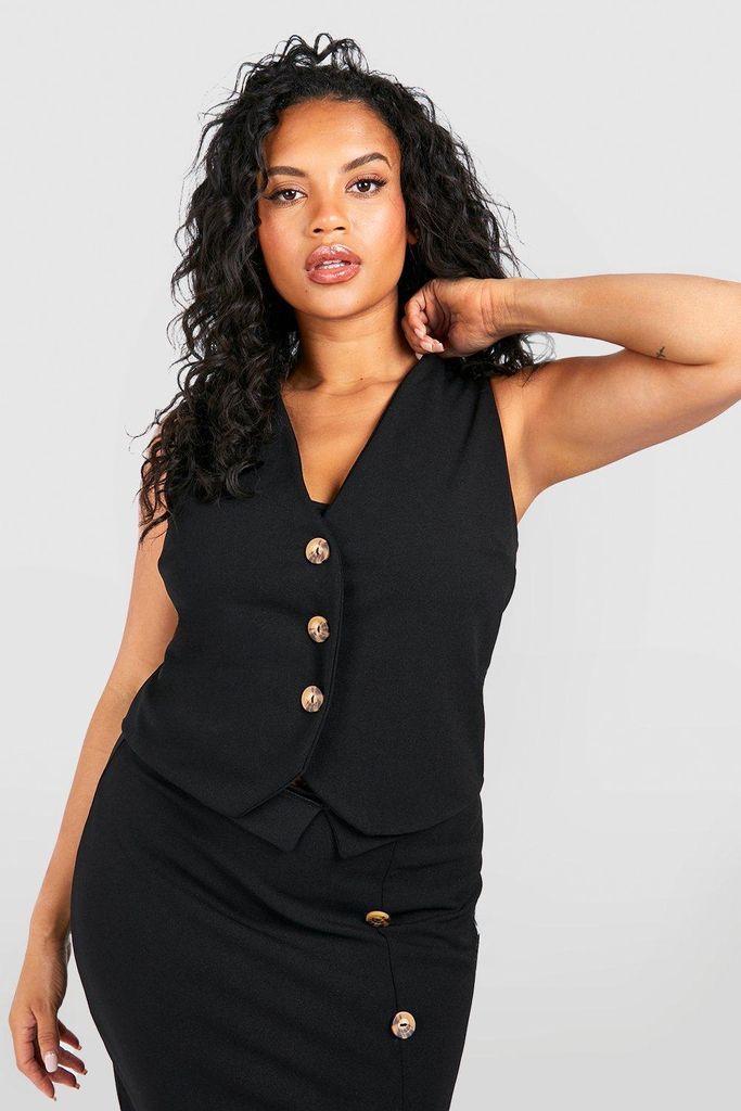 Womens Plus Crepe Tailored Waistcoat - Black - 16, Black