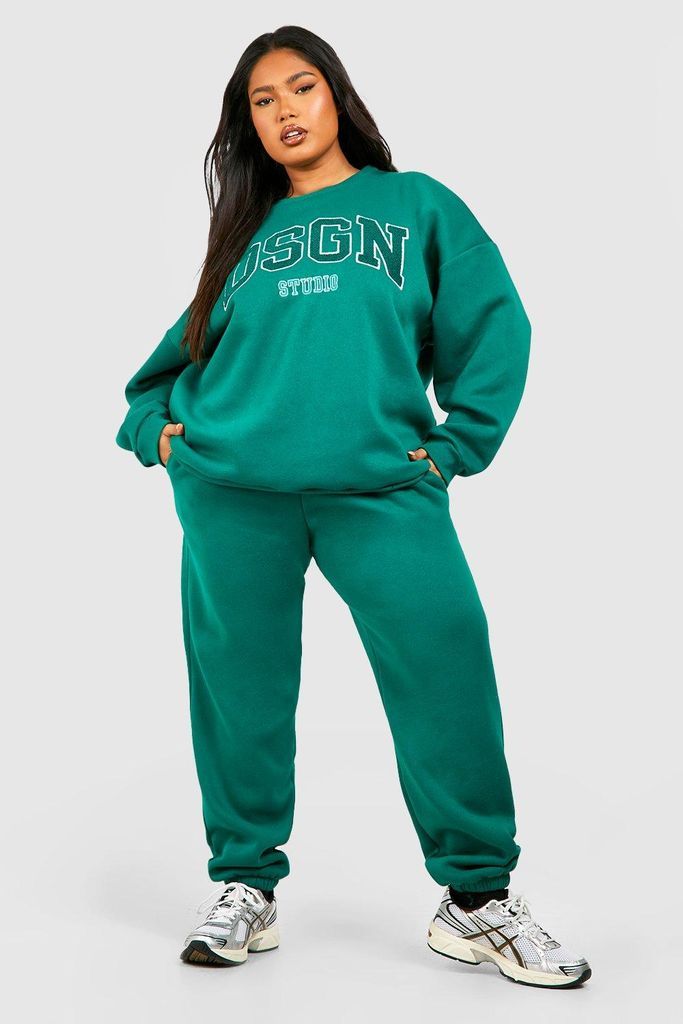 Womens Plus Dsgn Studio Towelling Applique Sweatshirt Tracksuit - Green - 16, Green