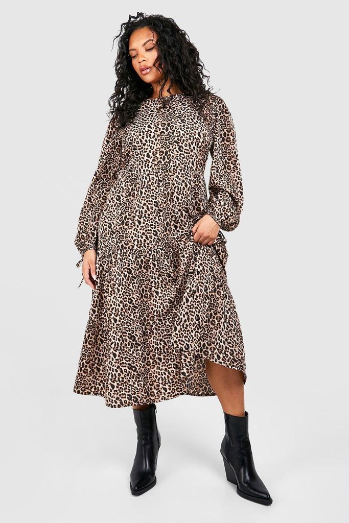 Womens Plus Woven Leopard Midi Dress - Multi - 16, Multi
