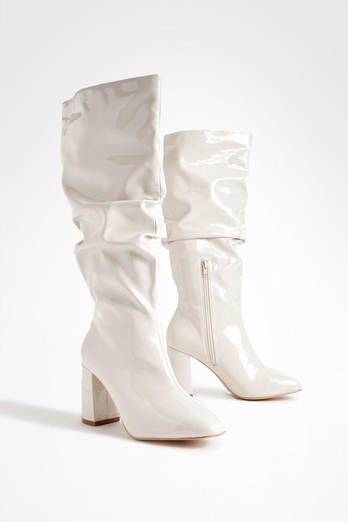 Womens Wide Fit Slouchy Block Heel Boots - Cream - 8, Cream