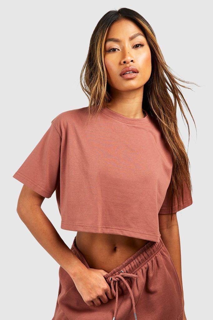 Womens Crop Boxy Fit T-Shirt - Brown - L, Brown