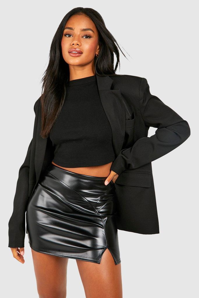 Womens Contrast Seam Leather Look Mini Skirt - Black - 16, Black