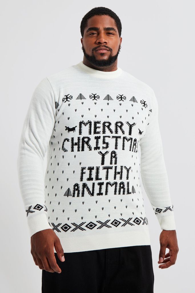 Men's Plus Ya Filthy Animal Christmas Jumper - Cream - Xxxl, Cream