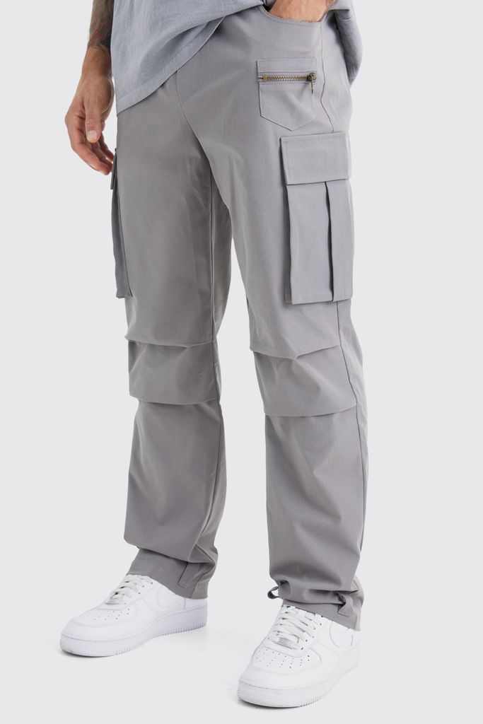 Men's Elastic Waist Straight Leg Cargo Trouser - Grey - 28R, Grey