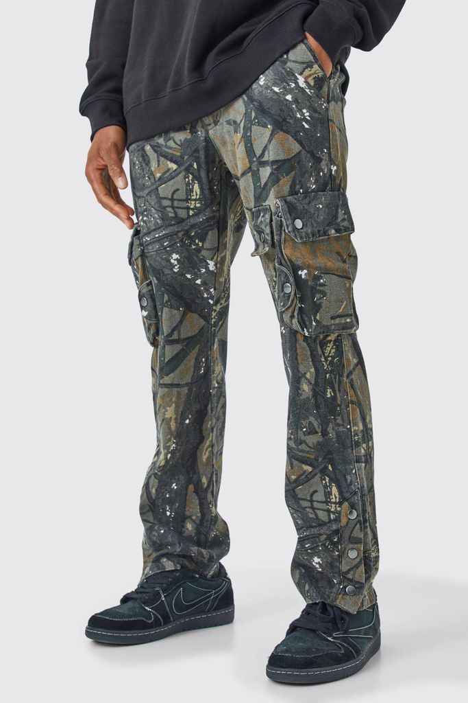 Men's Straight Leg Forrest Camo 3D Cargo Pocket Trouser - Beige - 28, Beige