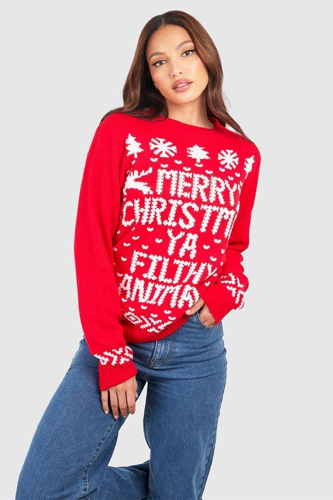 Womens Tall Filthy Animal Christmas Jumper - Red - Xl, Red